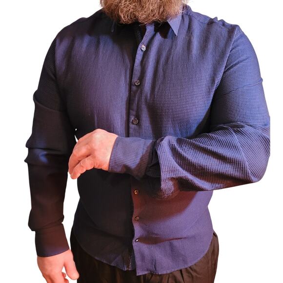 Stone Rose blue texture microcheck shirt xl abalone button casual refined preppy - Picture 9 of 13